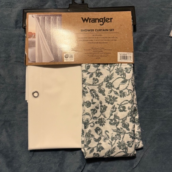 Wrangler Cactus Flower Green Shower Curtain Set Country Western NEW - Picture 4 of 5